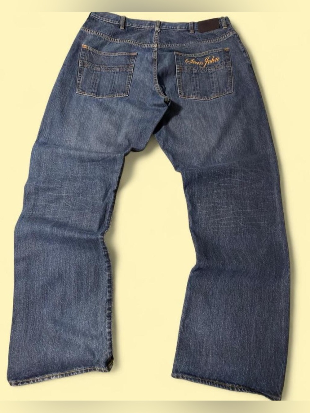 Y2K 38 Tag 40 Baggy Sean John blue jeans with gold embroidery